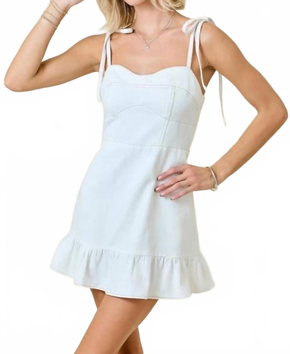 NEW DAY + MOON ruffle trim denim dress in white
